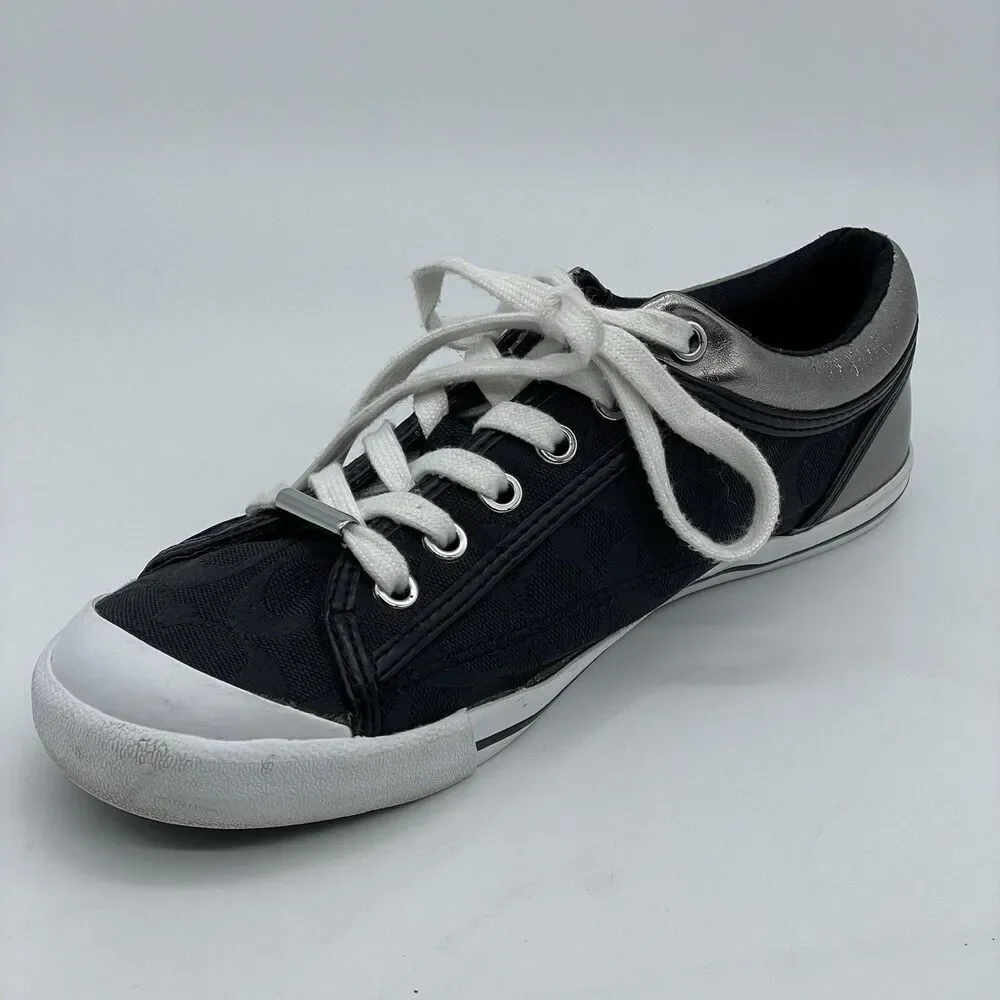 Coach New York Francesca C Monogram Lace Up Sneakers Women’s 8.5B Black/Silver